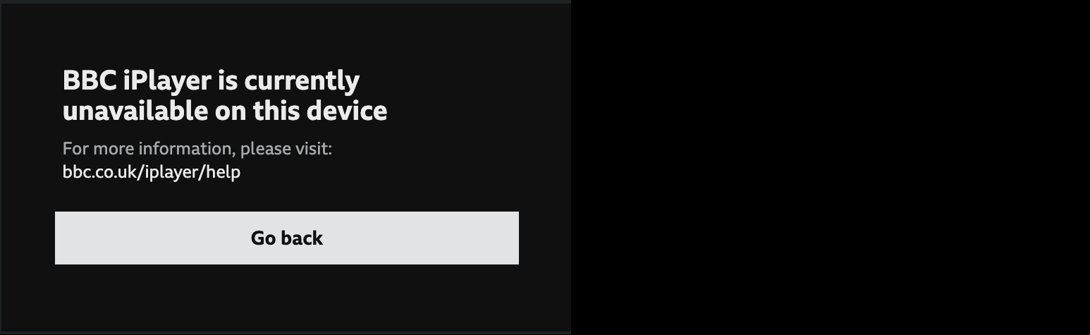 Image of the error message some s are seeing on their connected TV